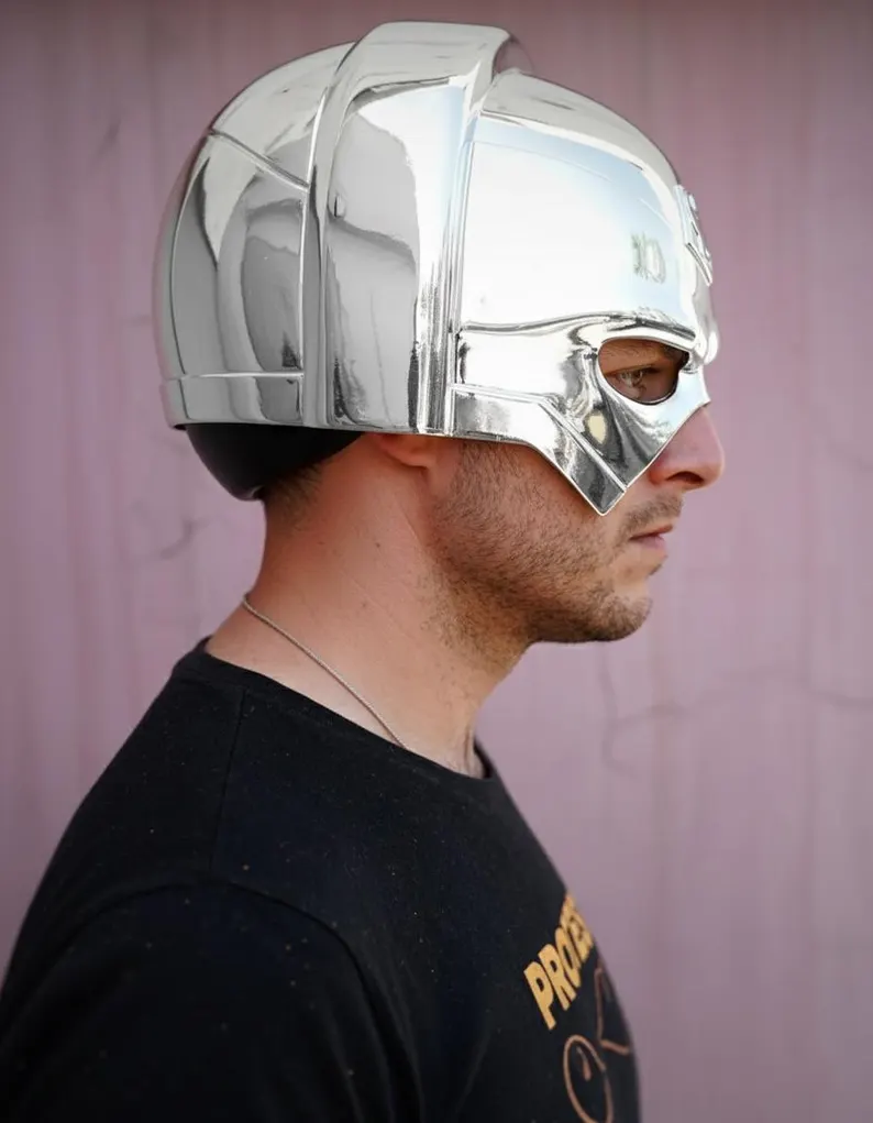 Peacemaker Chrome Helmet | Superhero Cosplay Armor Prop | Realistic Metal Helmet Replica | Handmade Movie Helmet | Collector Display Gift