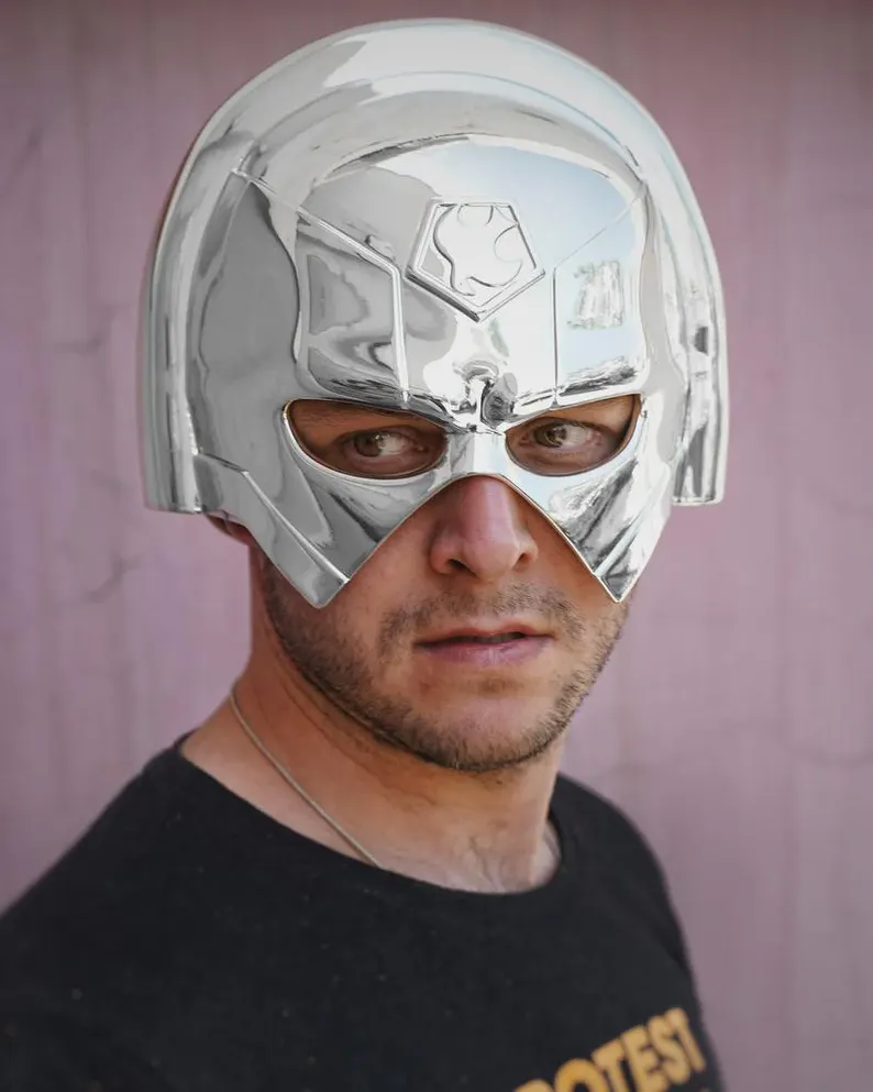Peacemaker Chrome Helmet | Superhero Cosplay Armor Prop | Realistic Metal Helmet Replica | Handmade Movie Helmet | Collector Display Gift