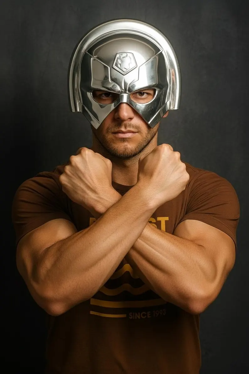 Peacemaker Chrome Helmet | Superhero Cosplay Armor Prop | Realistic Metal Helmet Replica | Handmade Movie Helmet | Collector Display Gift